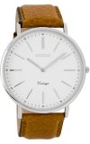 OOZOO 44mm silver case / silver on white / cognac (tan)